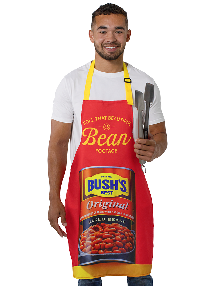 Bush's Beans apron in red