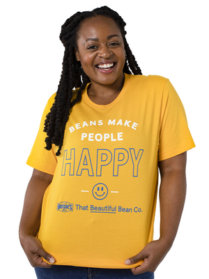 Beans make people happy shirt in yellow front image